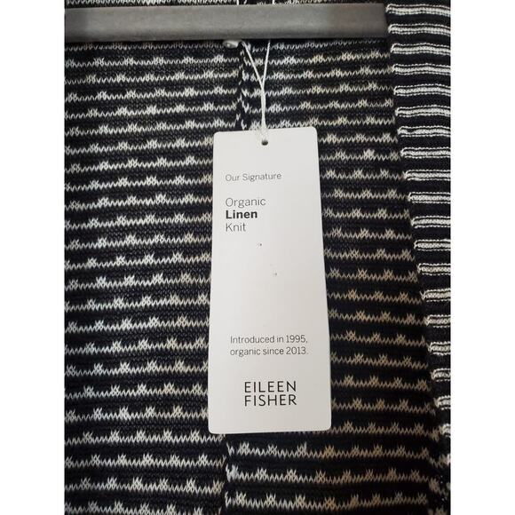 Eileen Fisher 100% Organic Linen Black White Knit Kimono Cardigan NWT, Medium - Picture 5 of 14